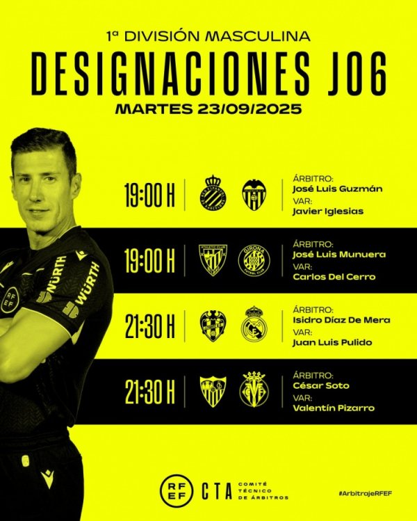 西甲明日比赛裁判安排：埃斯库德罗斯公法莱万特vs皇马