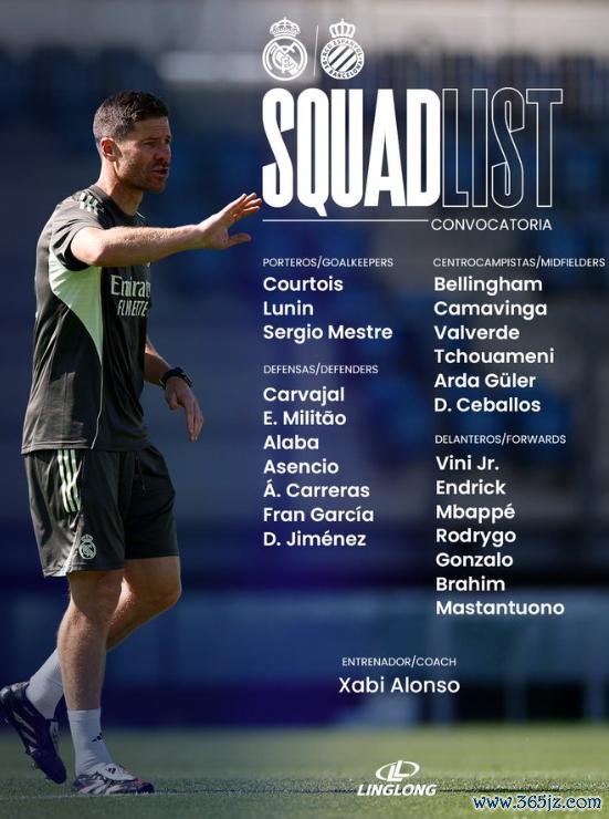 皇马VS西班经纪东谈主大名单：阿诺德缺席，姆巴佩、维尼修斯领衔