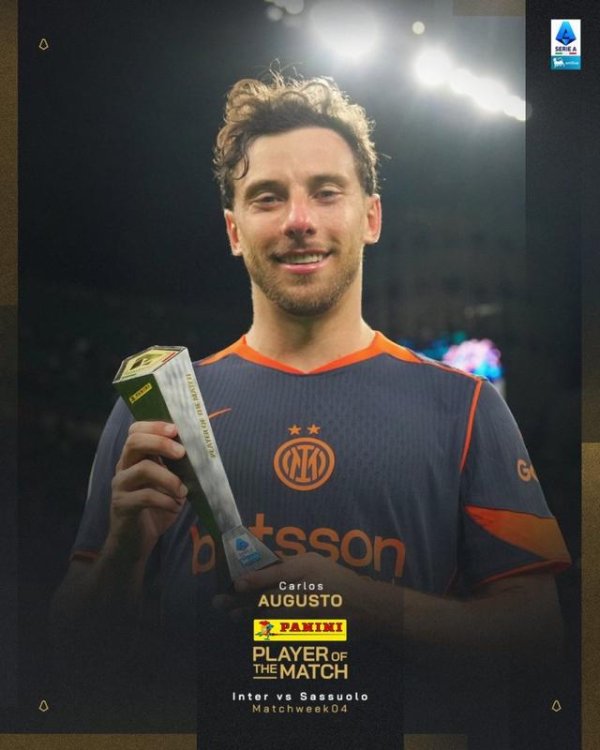 官方：卡洛斯-奥古斯托当选国米2-1萨索洛全场最好